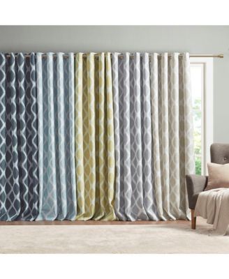 Blakesly Ikat blackout curtains for bedroom, Silver grommet top fit up to 1.25 inches rod Single Curtain Panel for Living Room, Width 50 length 95 inches, Pitch Black Ambiance Navy 1 Window Panel