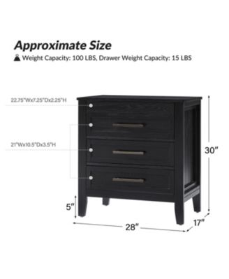 Theresa Transitional 3-Drawer Nightstand with Hidden Pull-out Drawer
