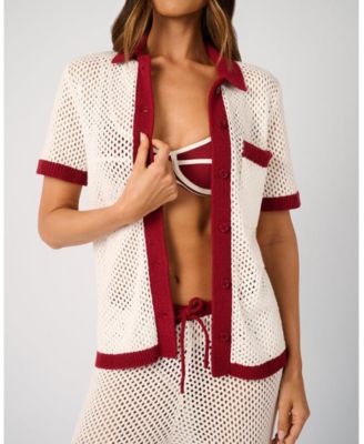 Women's Oversized Crochet Button-up Shirt