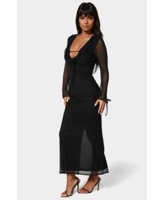 Women's Long Sleeve Ruffle Neck Maxi Dress