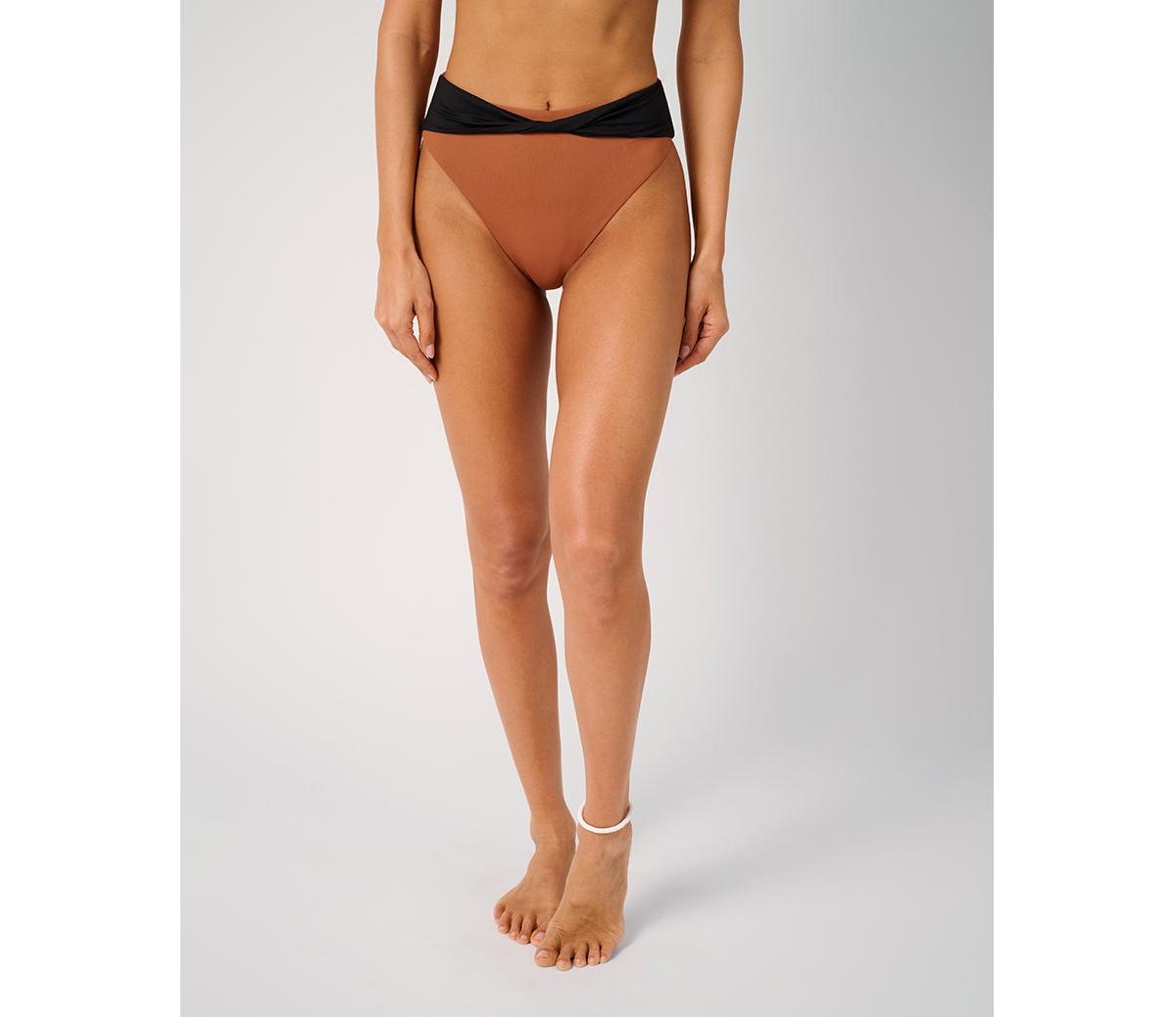 Women's Belted Twist High Rise Bottom - Clay/black