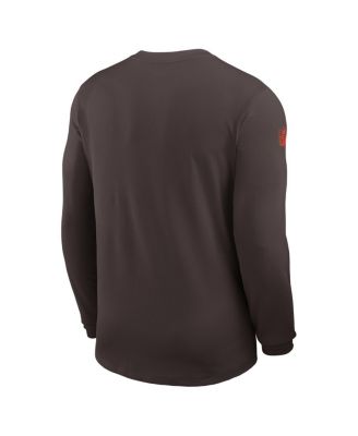 Men's Brown Cleveland Browns Sideline Coach UV Performance Long Sleeve T-Shirt