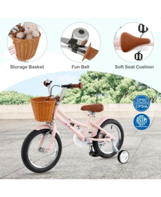 14 Inch Kids Bike Retro Bicycle with Adjustable Height and Basket for Ages 3-8 Years Old