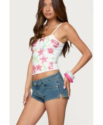 Womens Beaded Floral Embroidered Tank Top