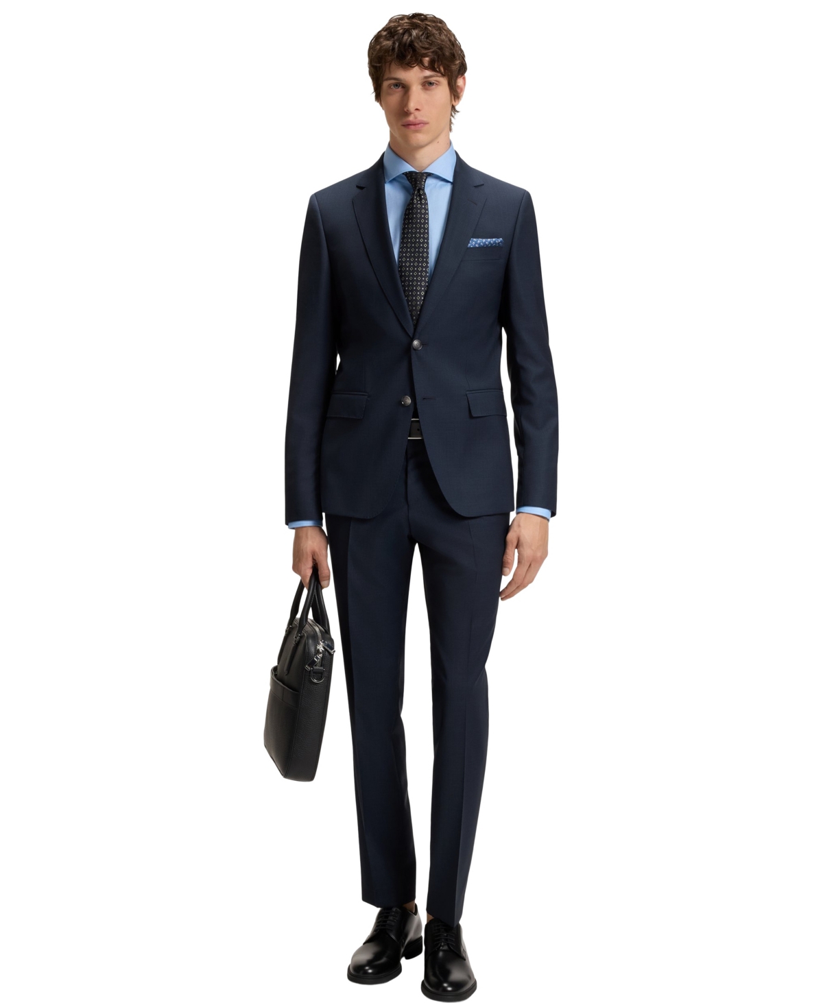 Boss by Hugo Boss Men's Micro-Patterned Virgin Wool Slim-Fit Suit - Dark Blue