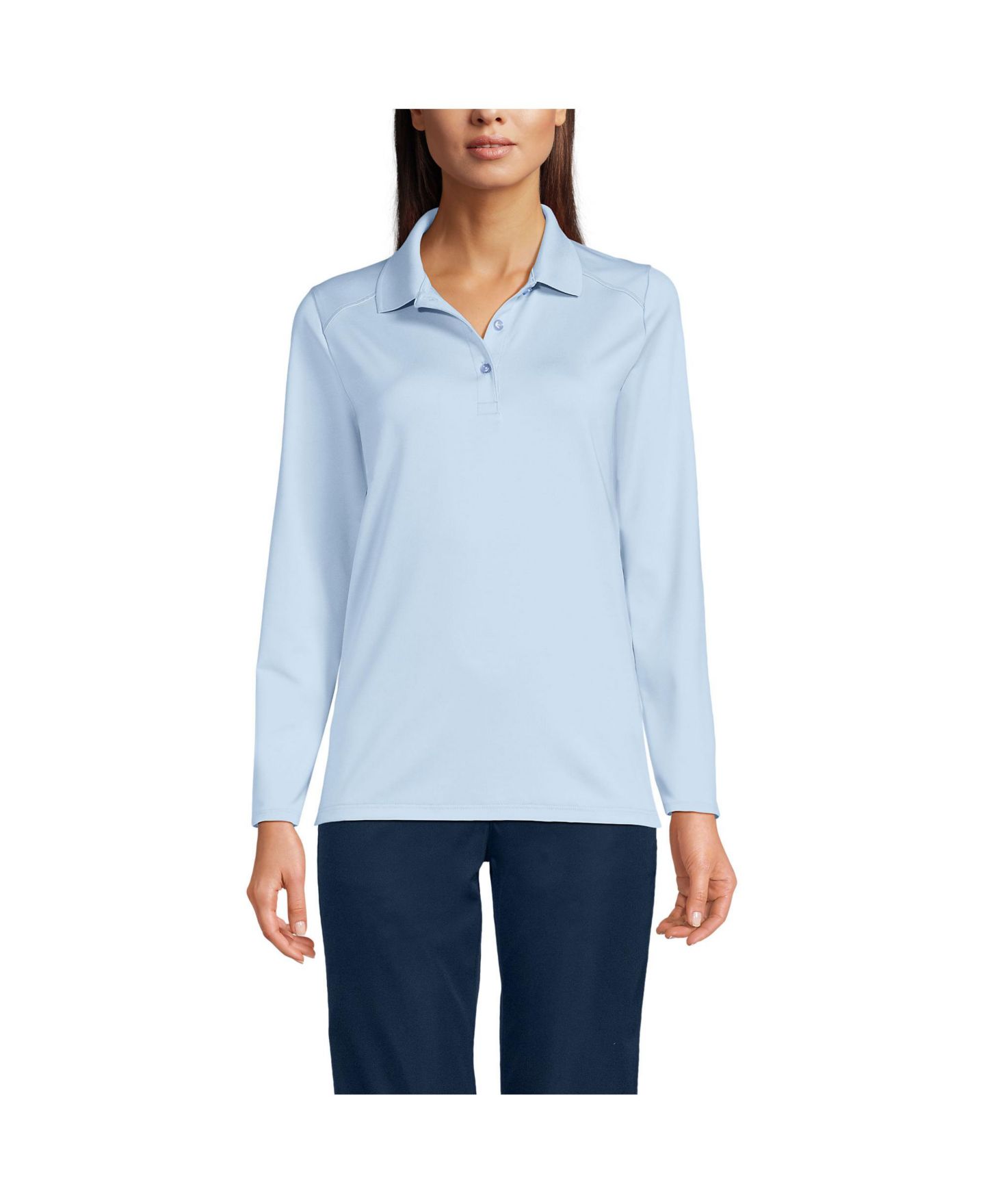 Женское поло Lands' End Rapid Dry Performance Long Sleeve Feminine Fit Polo, цвет: Синий — фото 1
