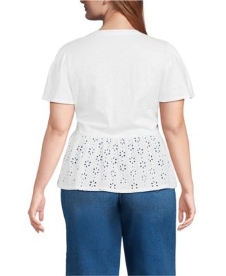Women's Plus Size Short Sleeve Mixed Media Eyelet Top