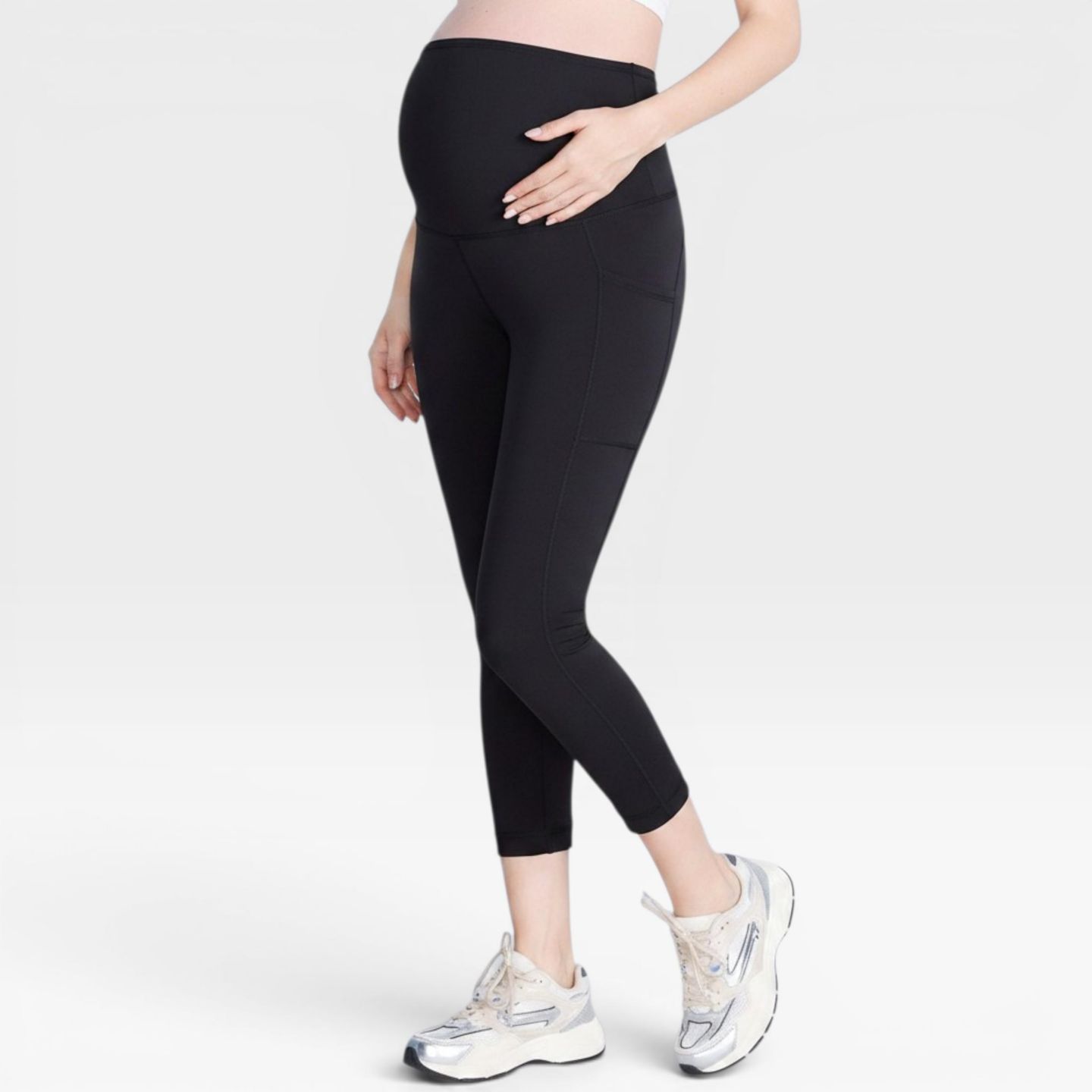 Женские укороченные спортивные леггинсы для беременных Motherhood Maternity, 2 шт, цвет: Чёрный — фото 4