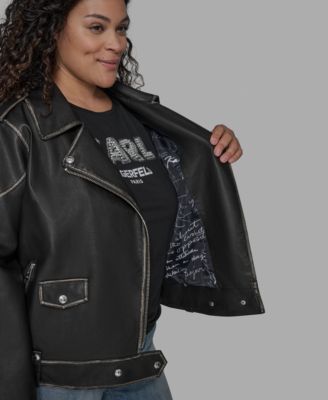 Plus Size Asymmetric Faux-Leather Belted Moto Coat