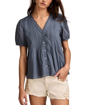 Lucky Brand - Women's Cotton Short-Sleeve Pintuck Top