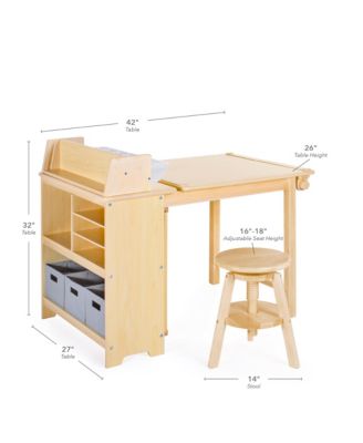 Design Studio – White: 3-in-1 Kids Art Table & Stool, Writing, Painting & Drafting Table w/ Craft Storage & Bins, Art Easel with Paper Roll