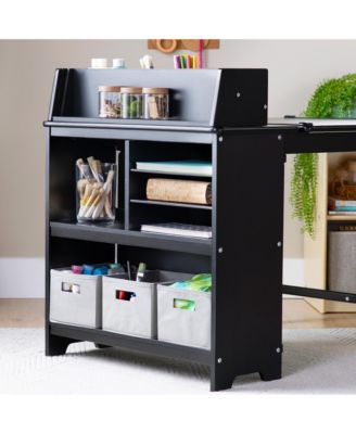 Design Studio – White: 3-in-1 Kids Art Table & Stool, Writing, Painting & Drafting Table w/ Craft Storage & Bins, Art Easel with Paper Roll