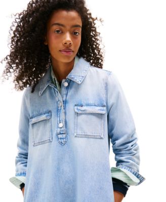 Women's Cotton A-Line Long-Sleeve Denim Dress 