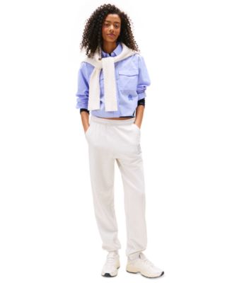 Women's Cotton Crop Button-Front Crest Shirt