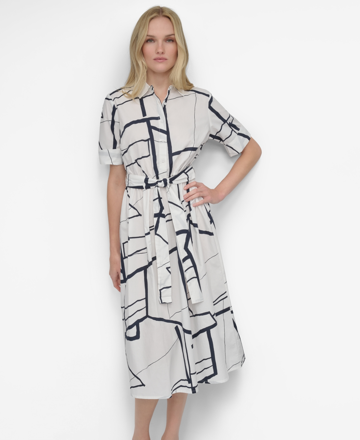 Dkny Women's Abstract Printed Cotton Midi Shirt Dress