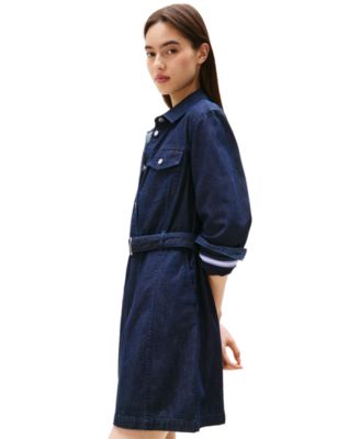Women's Belted Cotton Denim Dress