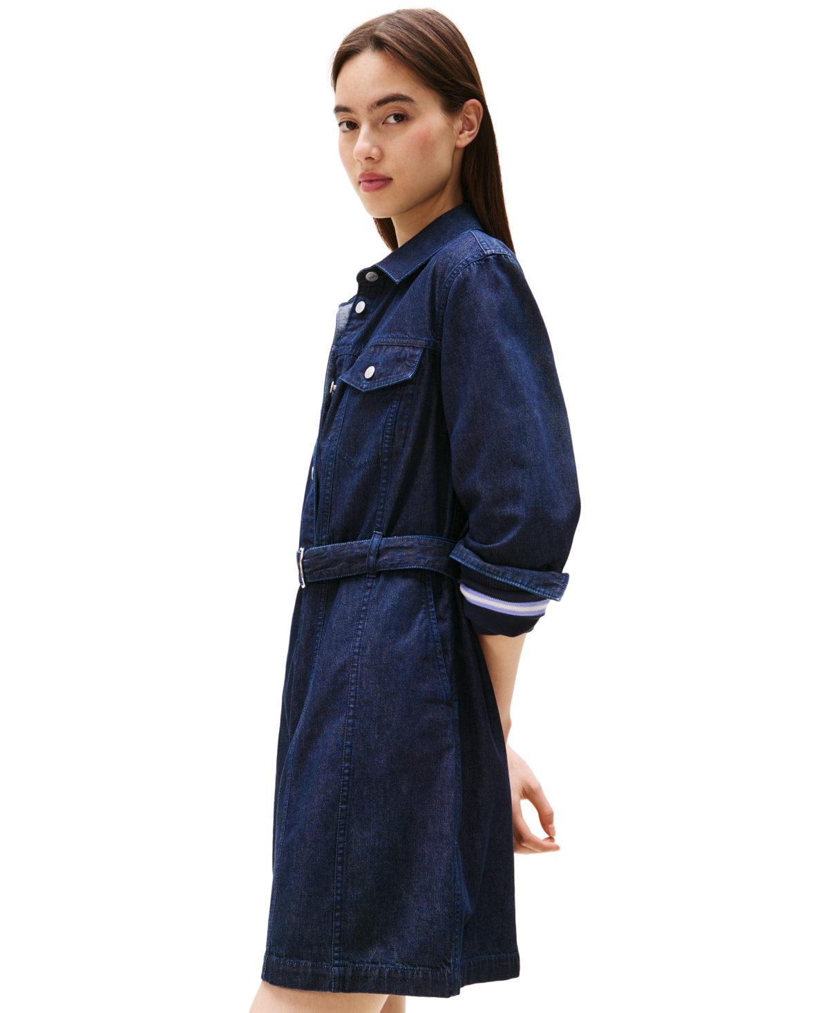 Tommy Jeans Women's Belted Cotton Denim Dress In Blue