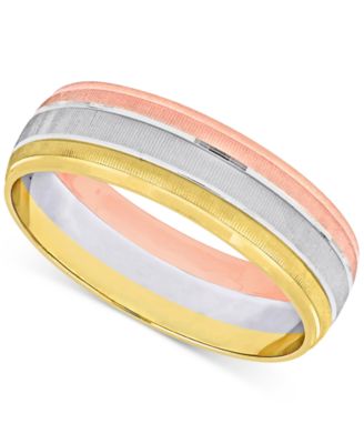 Macy's - Unisex Triple Row Brush Textured Finish Wedding Band in 14k Tricolor Gold