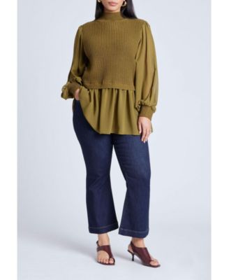 Women's Plus Size Twofer Sweater With Chiffon