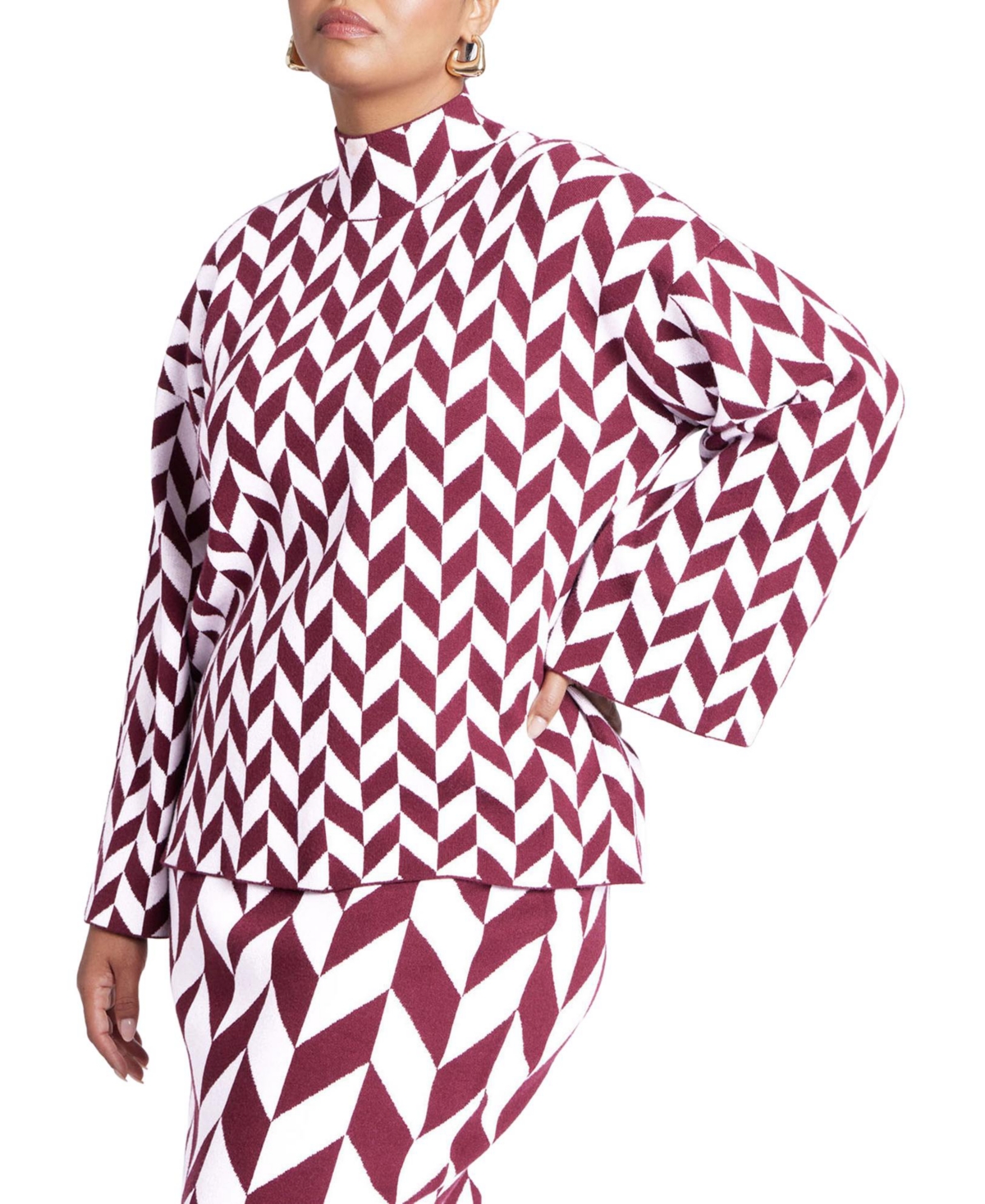 Women's Mock Neck Intarsia Sweater - Plaid please