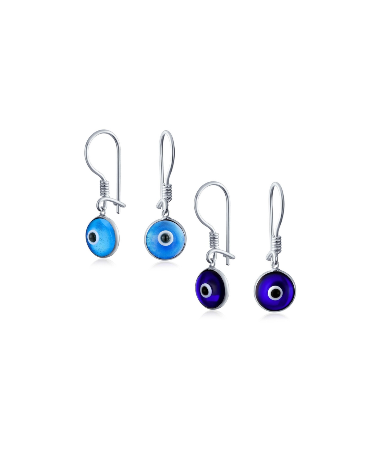 Set of 2 Spiritual Protection Nazar Evil Eye Dangle Earrings Sterling Silver - Pink set