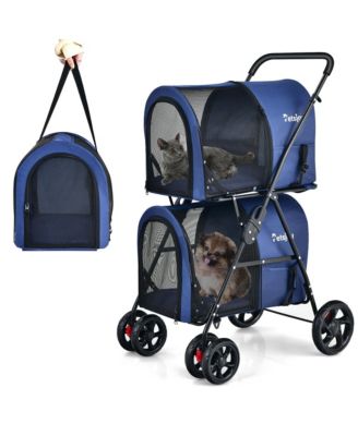 4-in-1 Double Pet Stroller w/ Detachable Carrier Travel Carriage for Cats