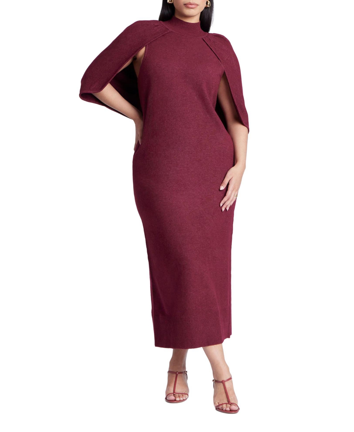 Women's Sweater Cape Dress - Bordeaux