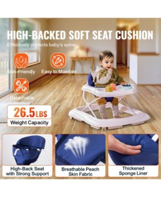 Kids Anti-Rollover Foldable Baby Walker with Adjustable Height Wheels and Feeding Tray