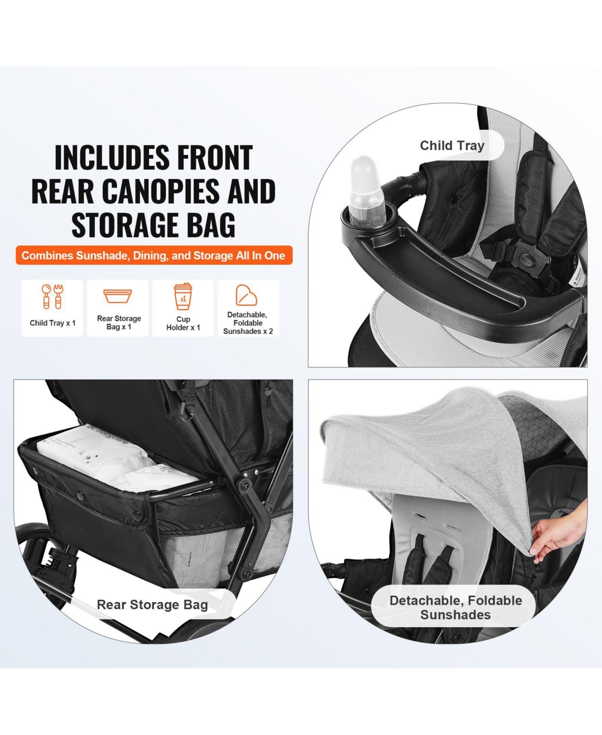 Slickblue Toddler Foldable Double Stroller Lightweight Twin Tandem Stroller for Infants and Toddlers