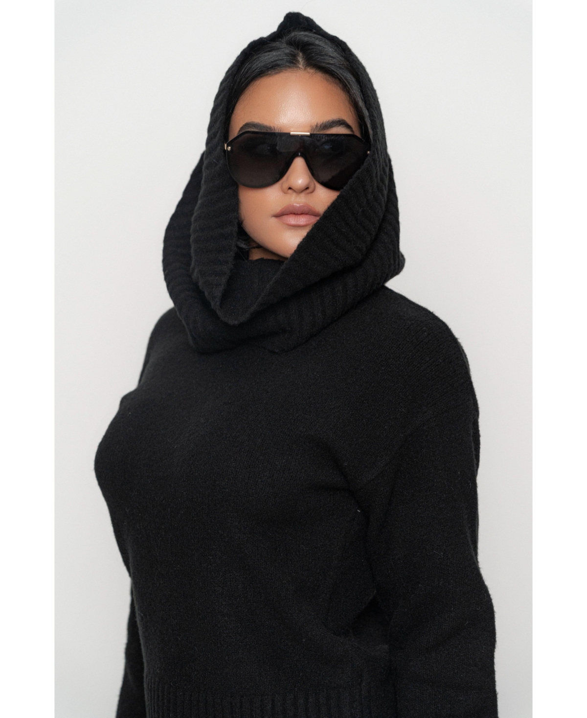 Women's Sweater Scarf Top - Black