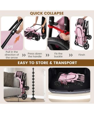 4-in-1 Double Pet Stroller w/ Detachable Carrier Travel Carriage for Cats