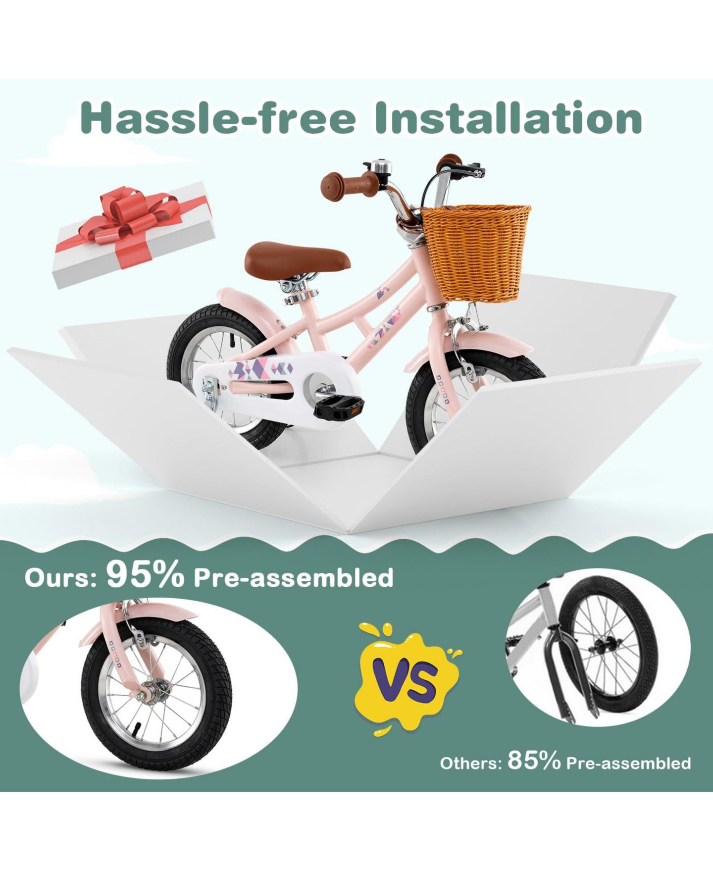 Детская игрушка Mecale 12-Inch Adjustable Training Wheels Bicycle, Ages 3-8, цвет: Розовый — фото 5