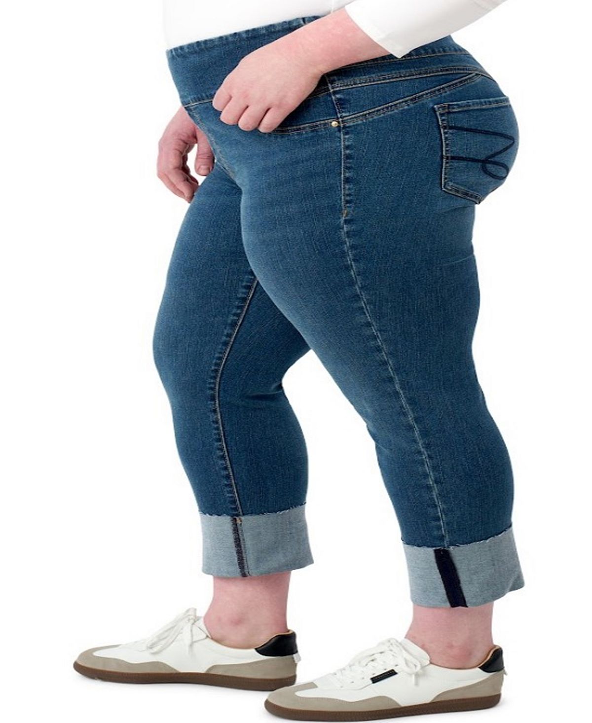 Seven7 Plus Size Tummy Toner High Cuff Pull On Jeans view 3 — MAYCSS fashion products