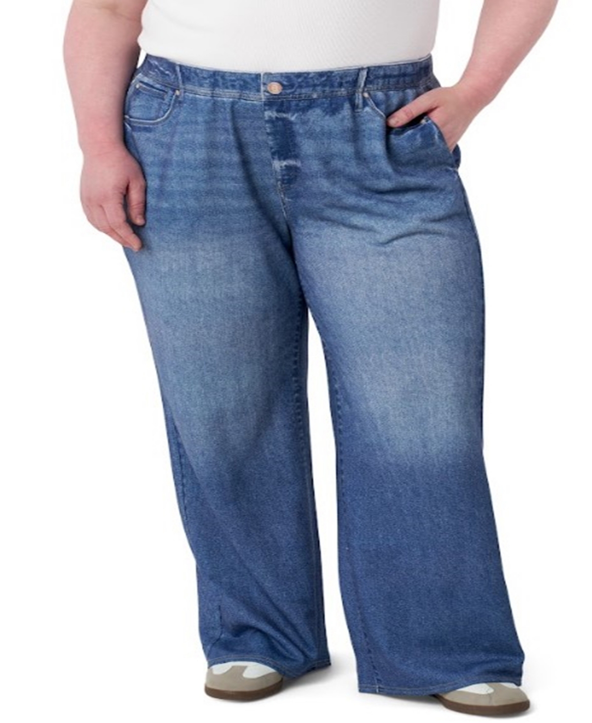 Plus Size Denim Illusion Wide Leg Jeans - Saltaire