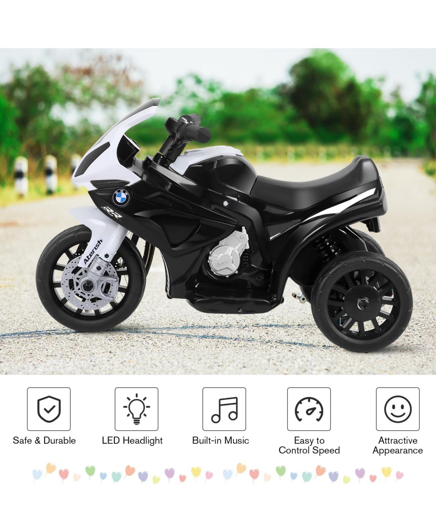 Детская игрушка Mecale 6V 3-Wheel BMW Licensed Electric Ride-On Motorcycle, 44 lb. Capacity, Ages 18-36 Months, цвет: Чёрный — фото 2