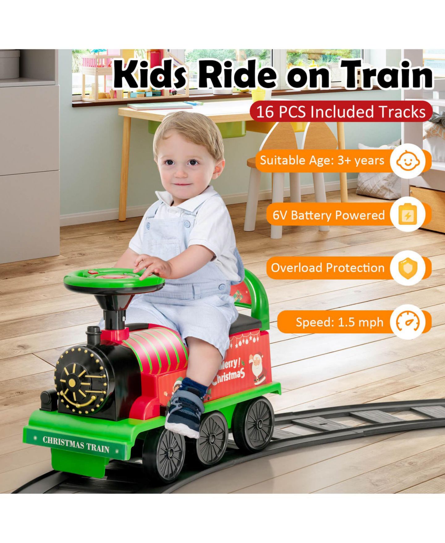 Детская игрушка Mecale Electric 2-in-1 Ride-On Train with Tracks, Under 55 lbs, Ages 3+, цвет: Зелёный — фото 4