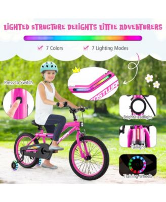 18 Inch LED Lighted Kids Bike with Training Wheels and Headlight for Ages 4-8 Years
