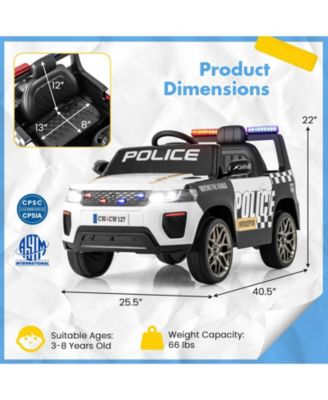 12V Kids Ride on Police Car with Remote and Siren Flashing Lights