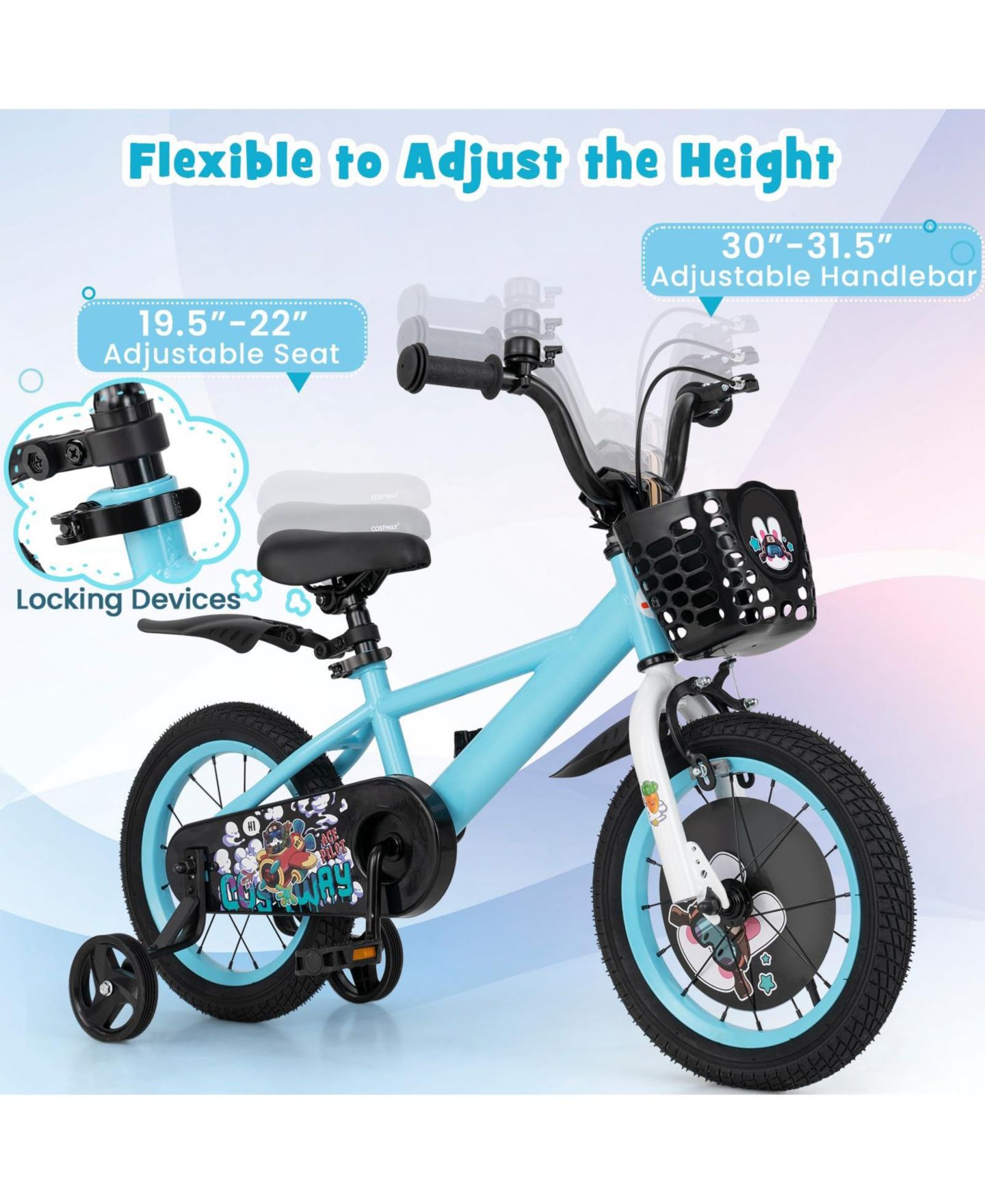 Детская игрушка Mecale 14 Inch Kids' Bike with Adjustable Seat and Handlebar, Training Wheels, Ages 3-8, цвет: Синий — фото 3