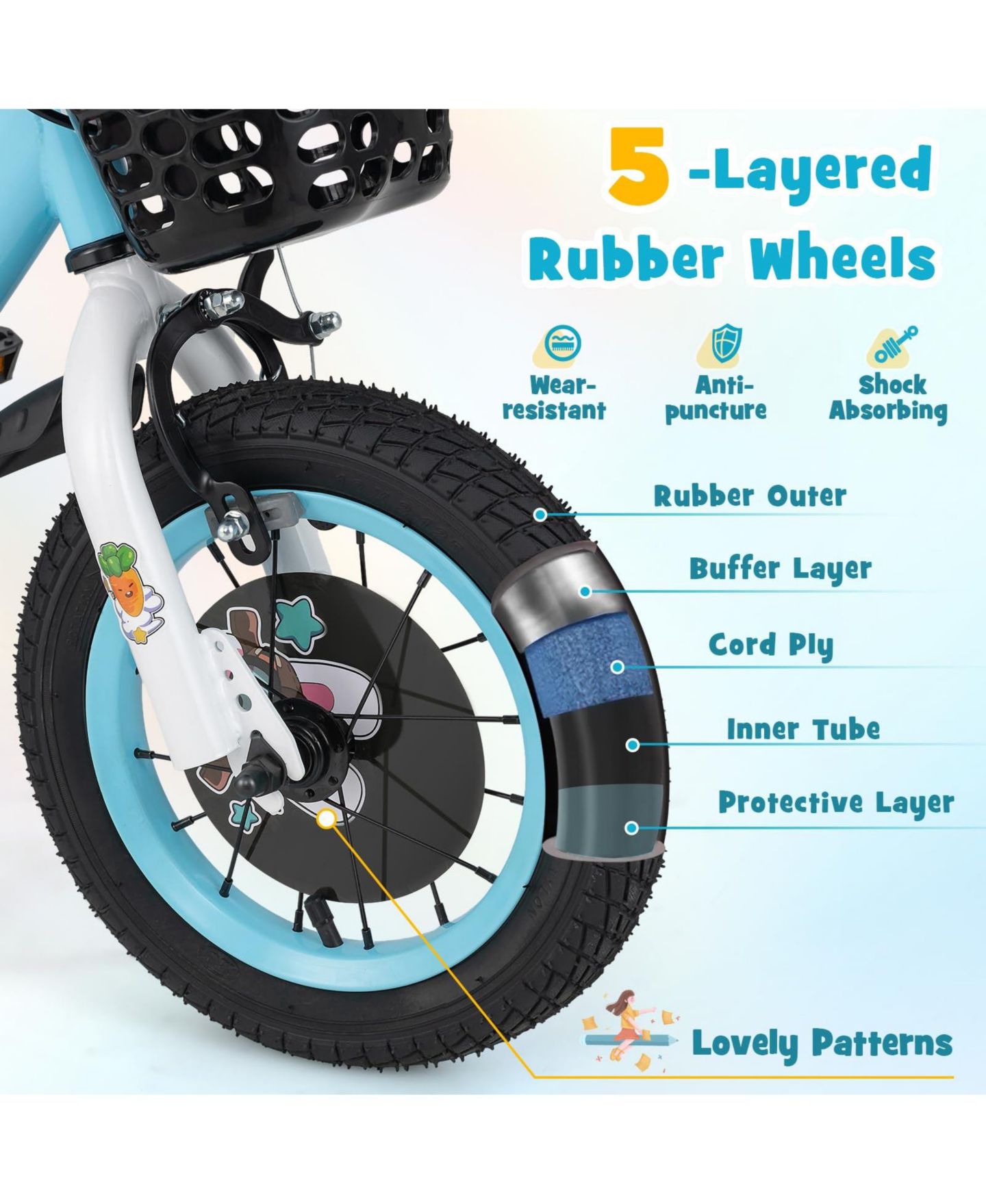 Детская игрушка Mecale 14 Inch Kids' Bike with Adjustable Seat and Handlebar, Training Wheels, Ages 3-8, цвет: Синий — фото 6