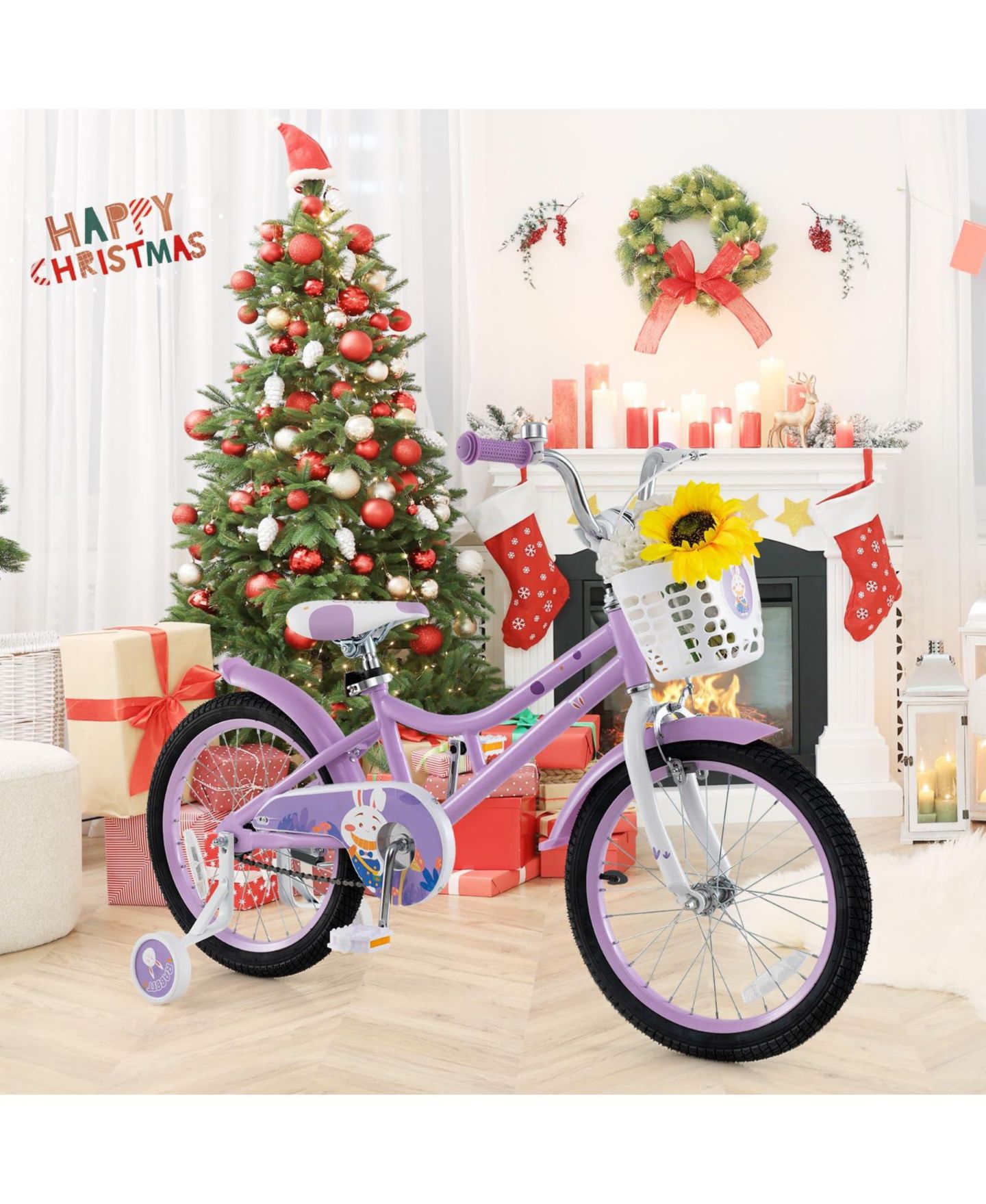 Детская игрушка Mecale 18 Inch Girl Bike with Basket with Detachable Training Wheels for 4-8 Years Old, цвет: Фиолетовый — фото 2