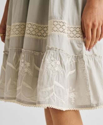 Women's Embroidered Drawstring Gathered Dress