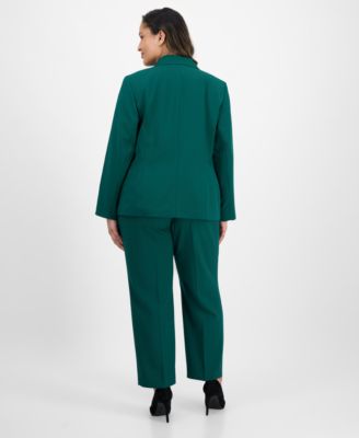 Plus Size Notched Collar One-Button Pantsuit Set