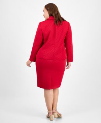 Plus Size Shawl-Collar Jacket & Pencil Skirt Suit Set