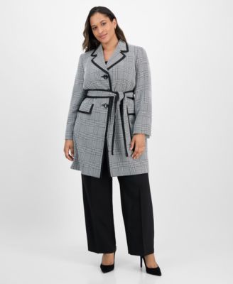 Le Suit - Plus Size Framed Plaid Belted Wide-Leg Pantsuit