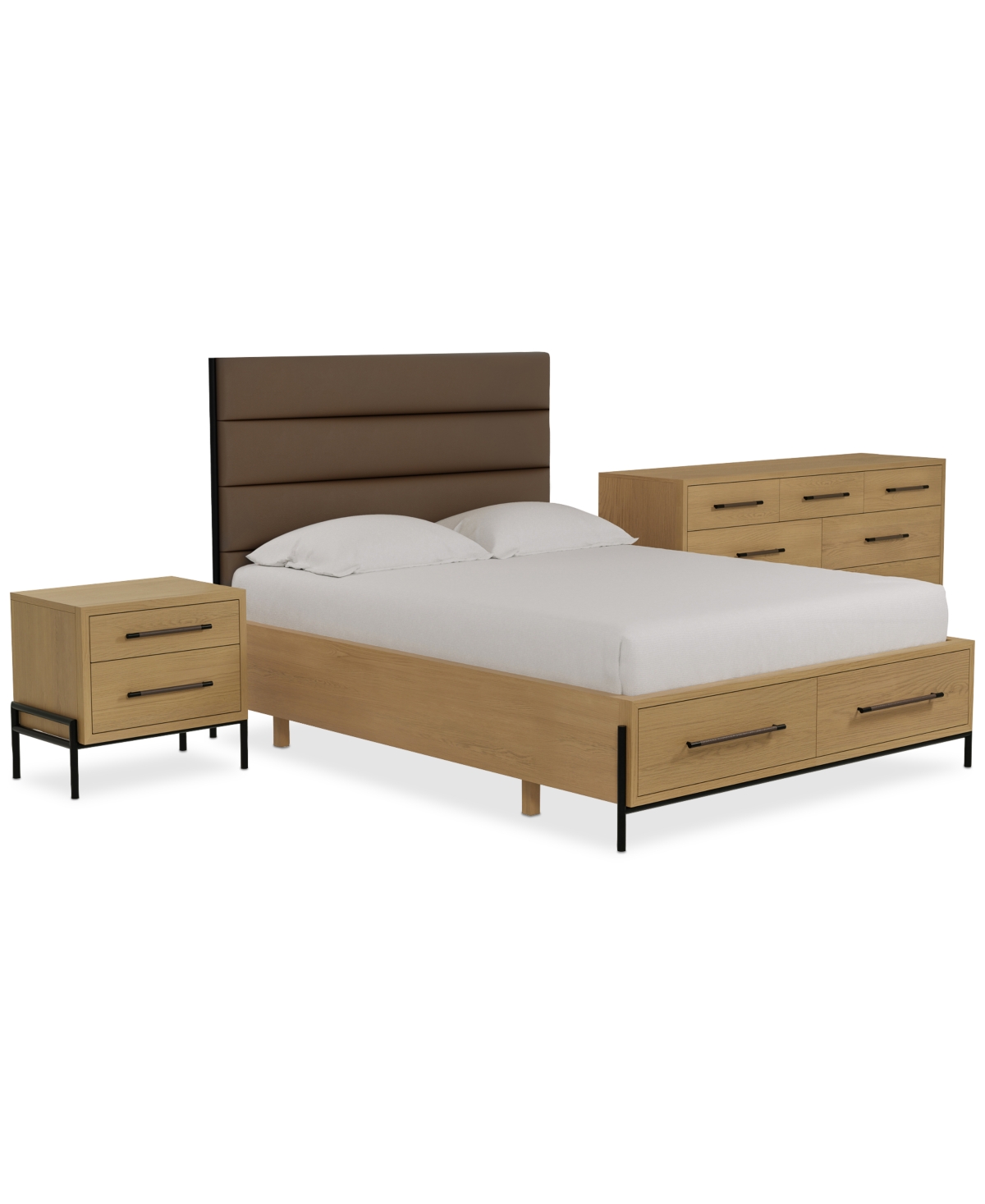 Macy's Linstead 3-pc. Queen Upholstered Storage Set (bed, Dresser & Nightstand), Created For  In Transparent