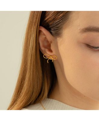 Sterling Silver 18k Gold Plated Colette Chic Ribbon Stud Earrings