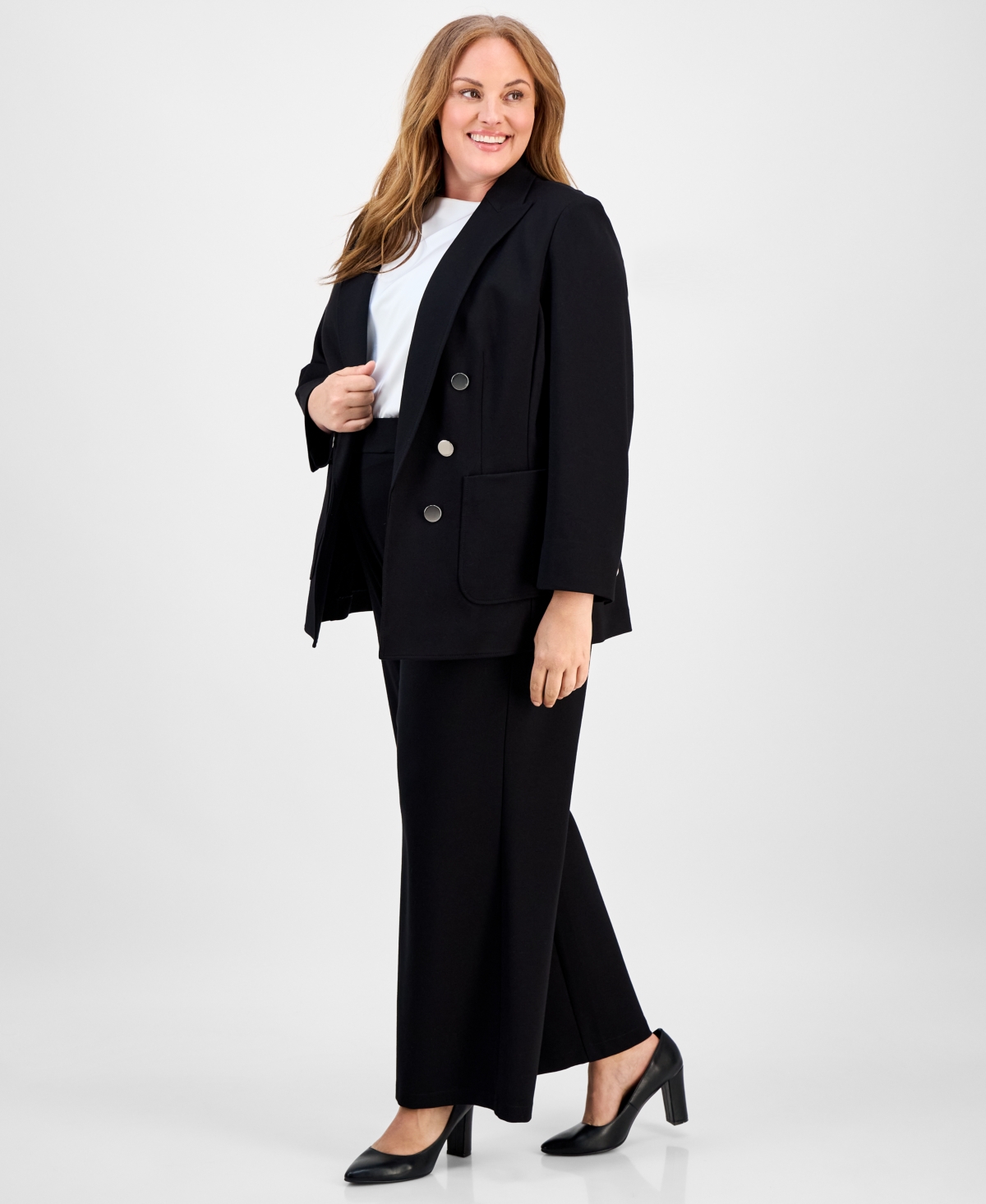 Anne Klein Plus Size Faux Double-breasted Jacket In Black