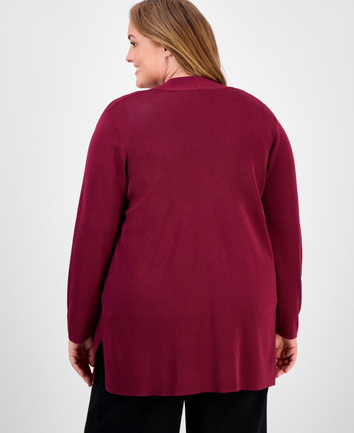 Anne Klein Plus Size Napa Kissing-front Cardigan Sweater In Red