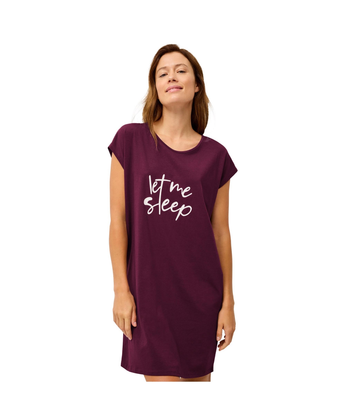 Plus Size Cap Sleeve Sleep Shirt - Midnight berry